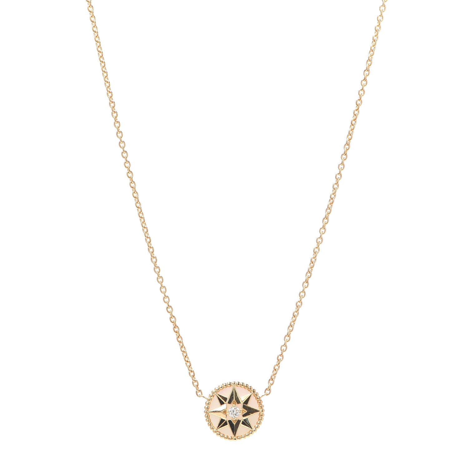 Christian Dior 18K Yellow Gold Diamond Mother of Pearl Rose Des Vents Necklace 1 of 6