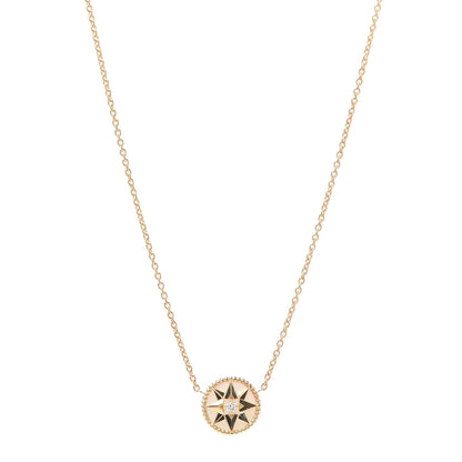 Christian Dior 18K Yellow Gold Diamond Mother of Pearl Rose Des Vents Necklace 1 of 6