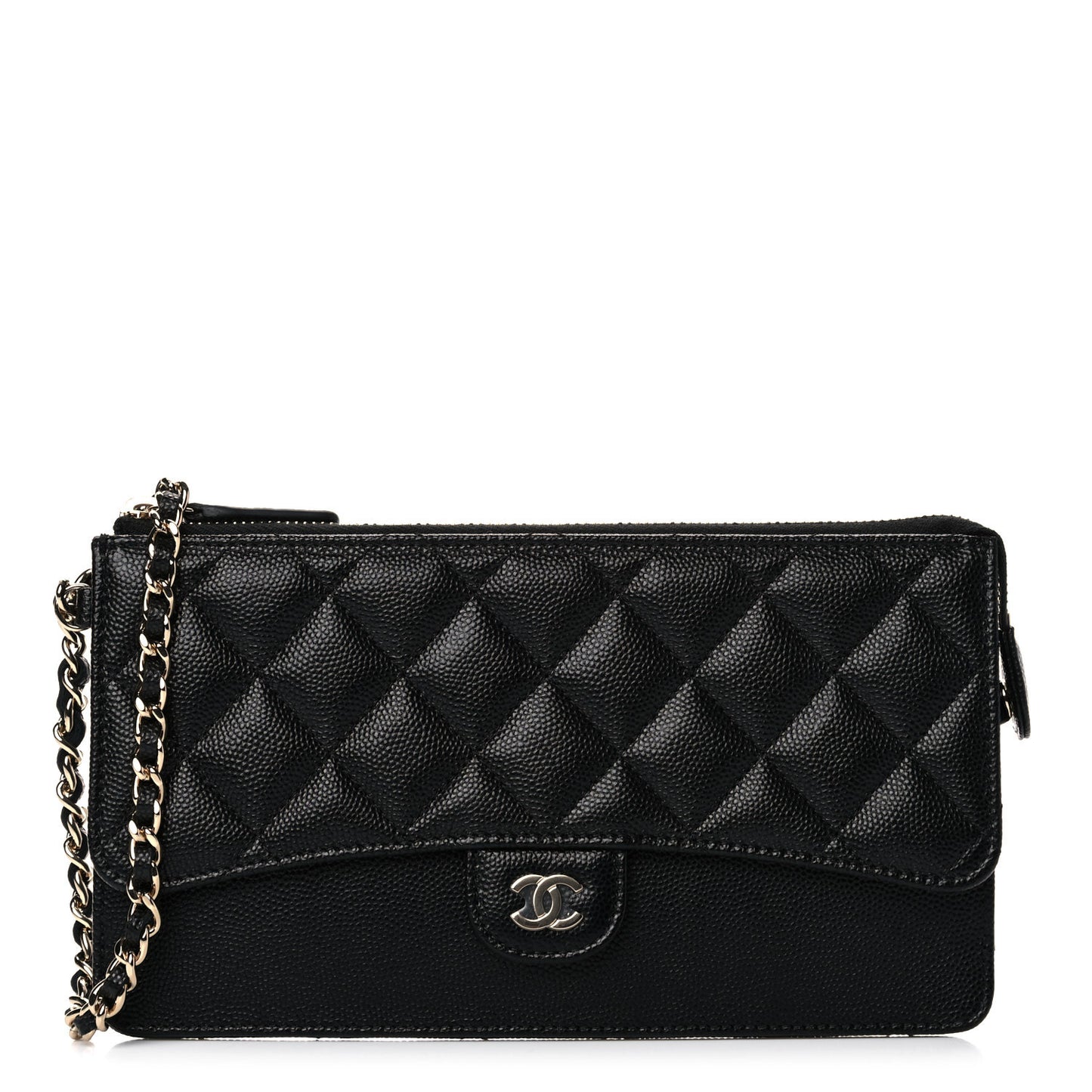 Caviar Quilted Classic Pouch With Handle Black