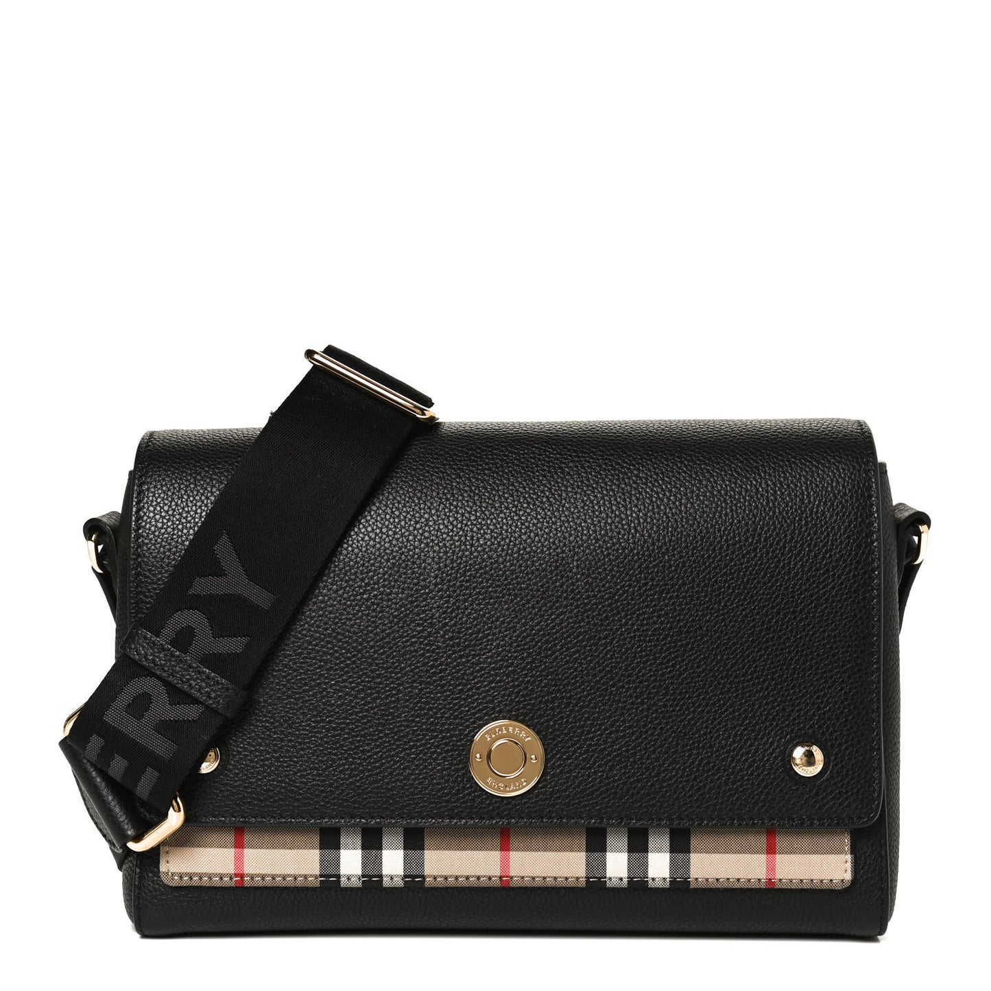 Grainy Calfskin Vintage Check Note Crossbody Bag Black