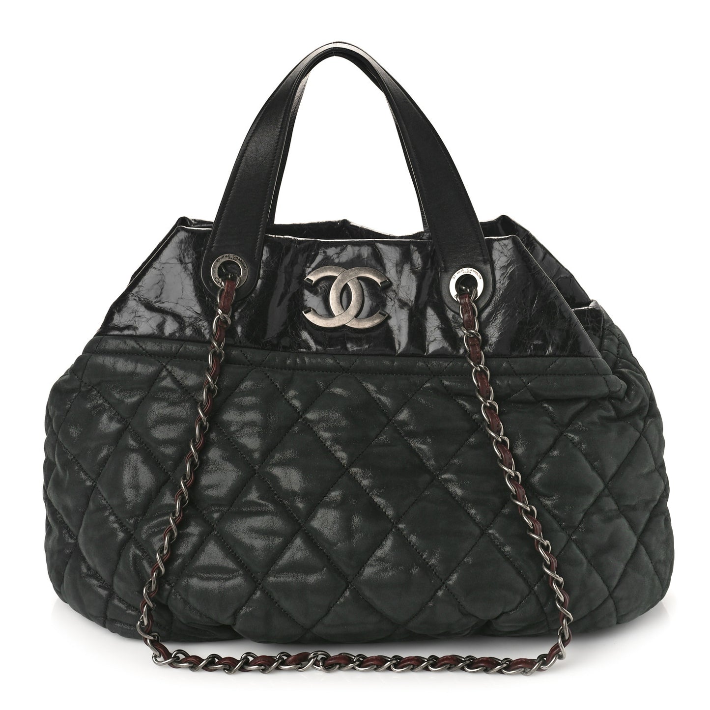 Iridescent Calfskin Quilted Large In The Mix Tote Black