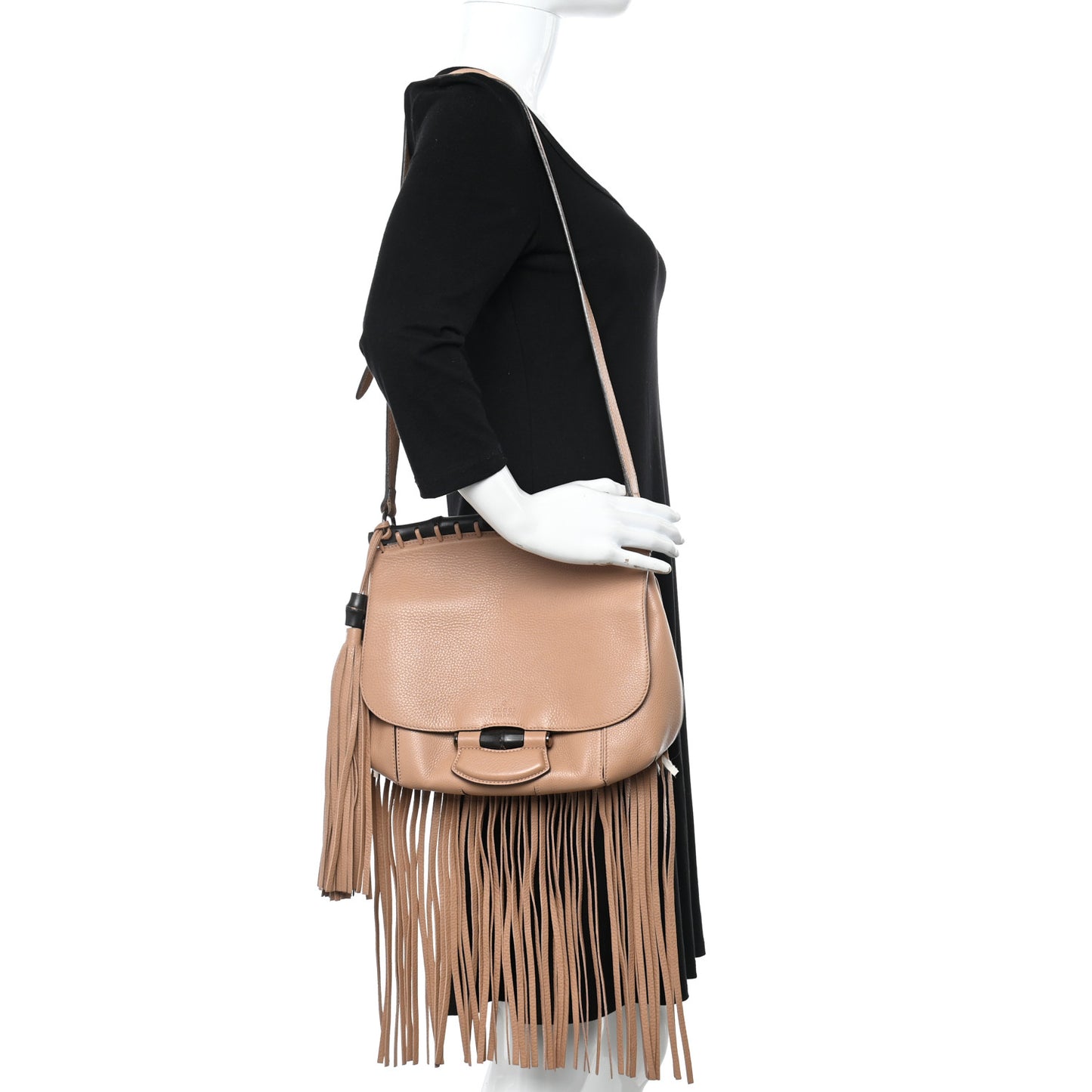 Calfskin Medium Nouveau Fringe Shoulder Bag Camelia