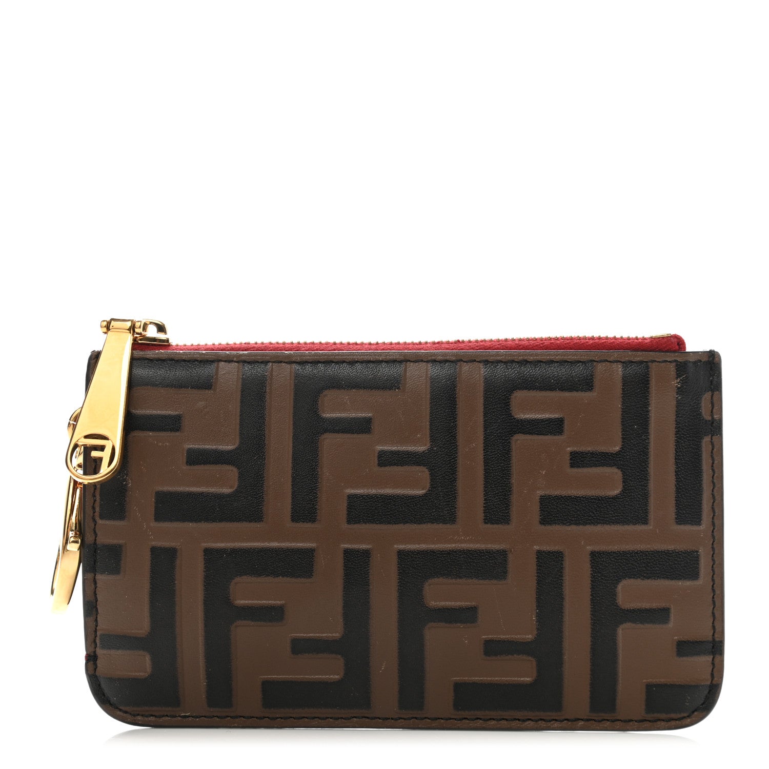 Fendi Vitello Cruise F is Fendi Bi-Color FF 1974 Embossed Key Case Pouch Maya Black Fragola 1 of 10