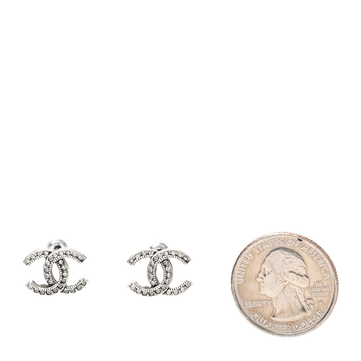 Chanel Crystal Royal Flush CC Stud Earrings Silver 2 of 5