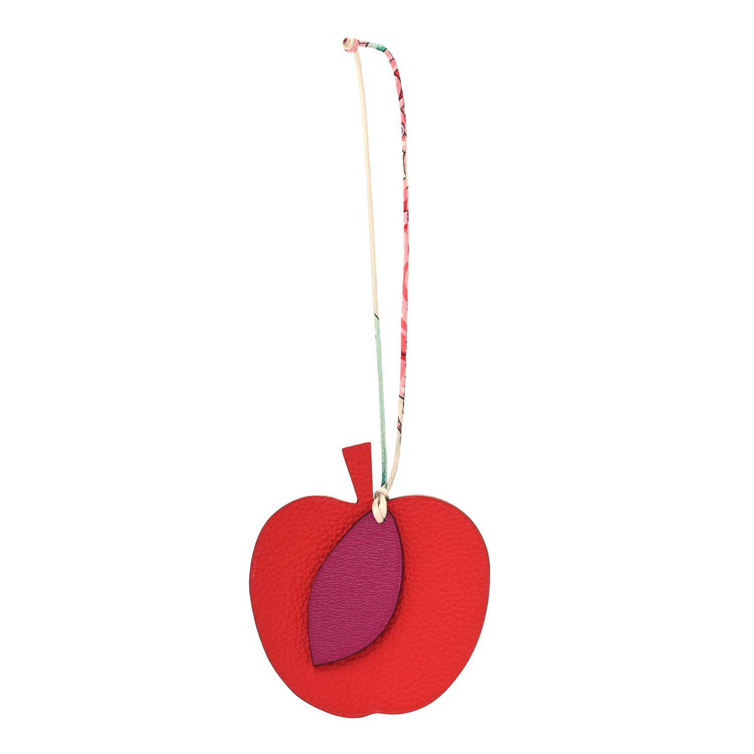 Hermes Taurillon Clemence Chevre Mysore Silk Petit H Apple Leaf Bag Charm Rouge Rose Pourpre Multicolor 1 of 4