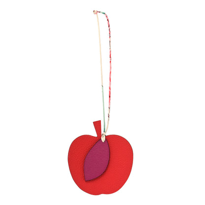 Hermes Taurillon Clemence Chevre Mysore Silk Petit H Apple Leaf Bag Charm Rouge Rose Pourpre Multicolor 1 of 4