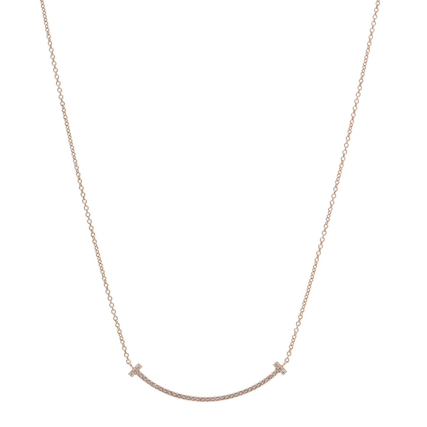 18K Rose Gold Diamond Small T Smile Pendant Necklace