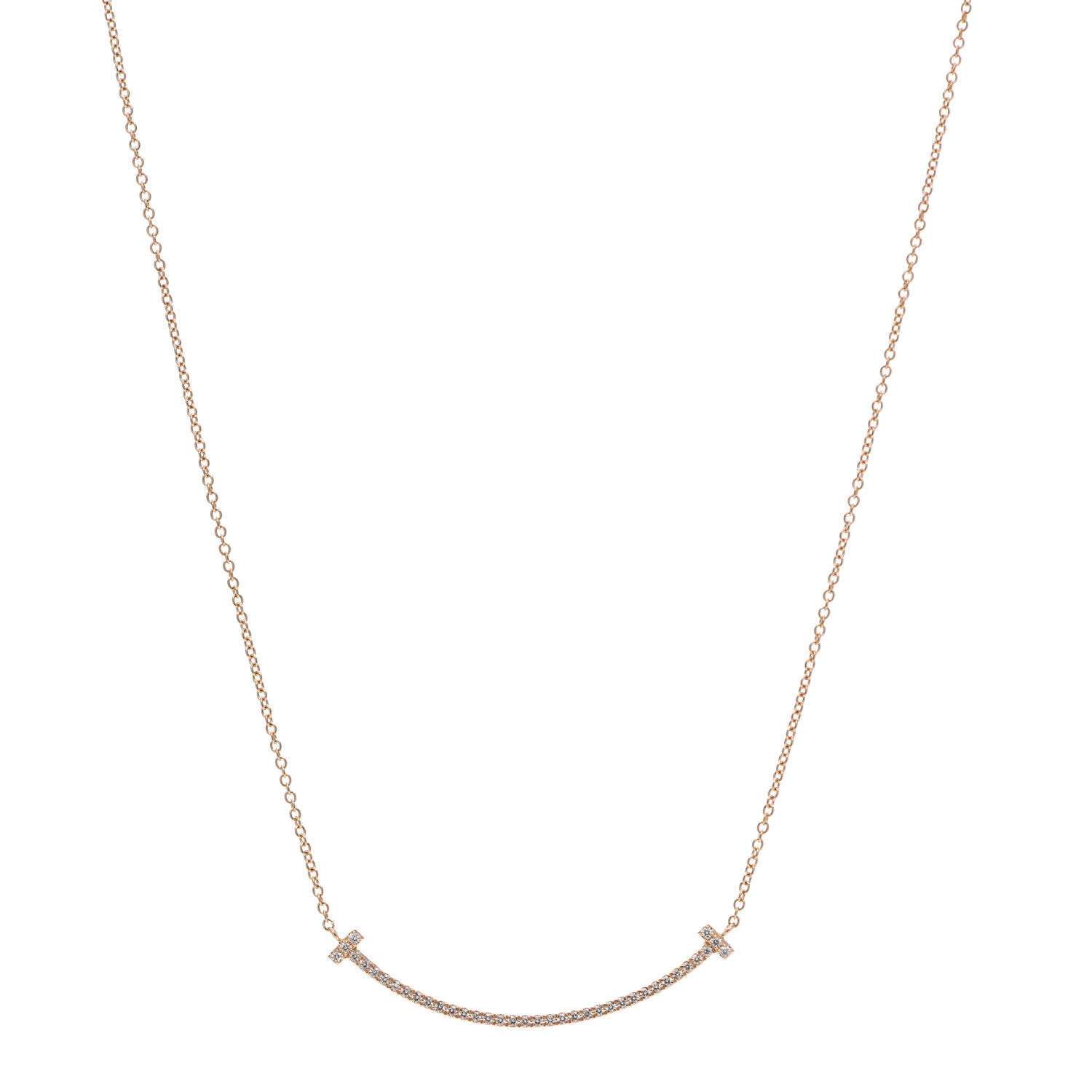 Tiffany 18K Rose Gold Diamond Small T Smile Pendant Necklace 1 of 6