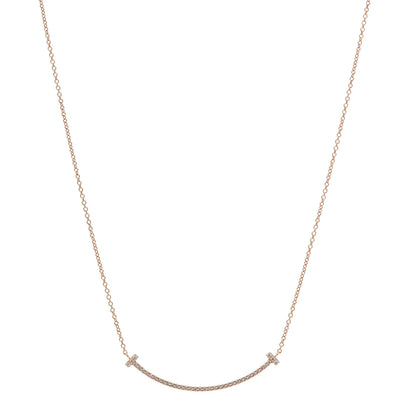 Tiffany 18K Rose Gold Diamond Small T Smile Pendant Necklace 1 of 6