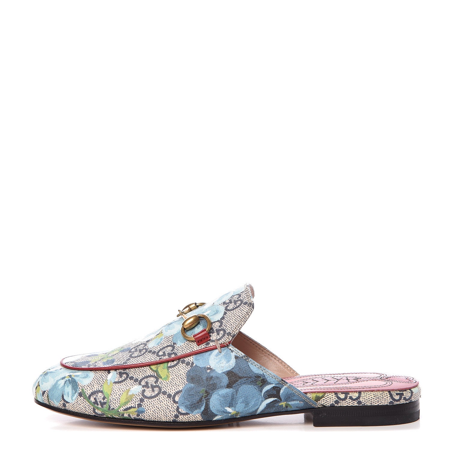 Gucci GG Supreme Monogram Blooms Womens Princetown Slippers 34 Beige Blue Navy Hibiscus Red 1 of 8