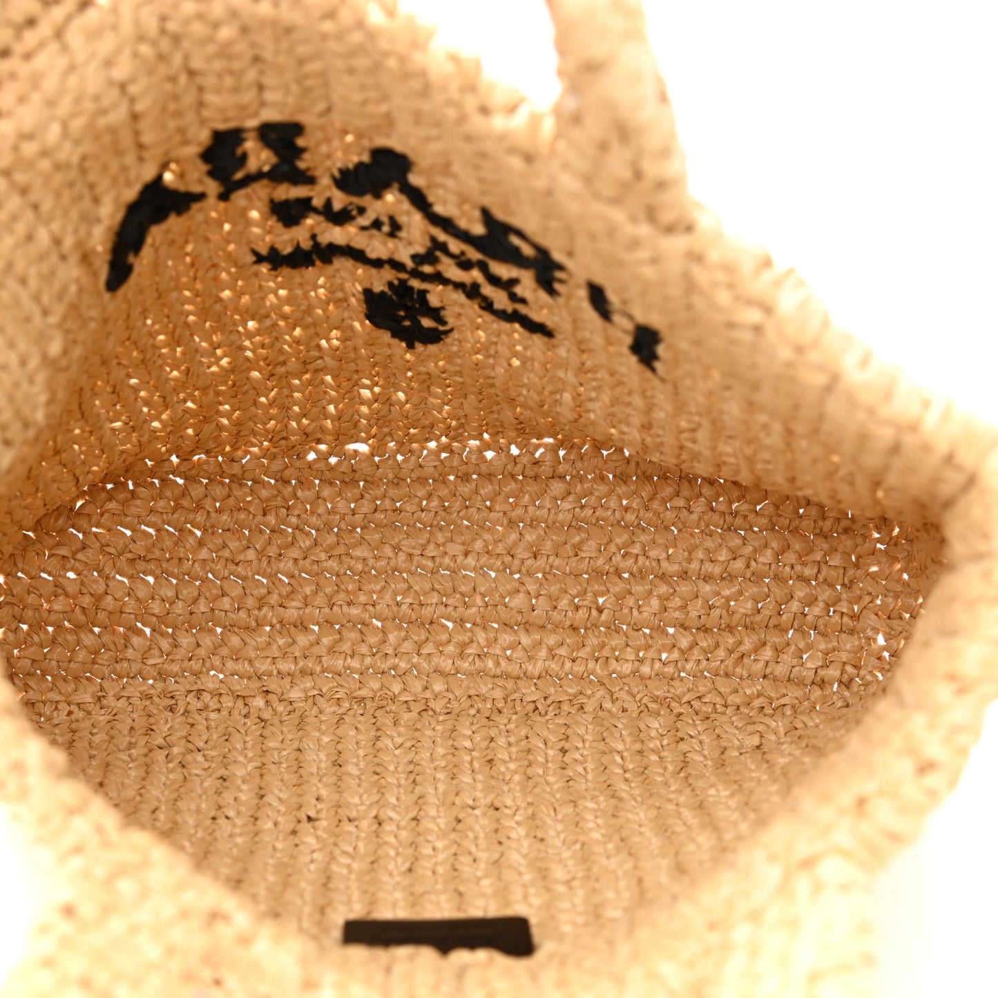 Yarn Raffia Effect Crochet Embroidered Small Logo Tote Naturale