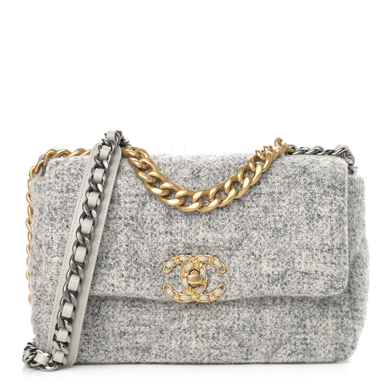 Chanel Tweed Quilted Medium Chanel 19 Flap Grey Ecru 1 of 9