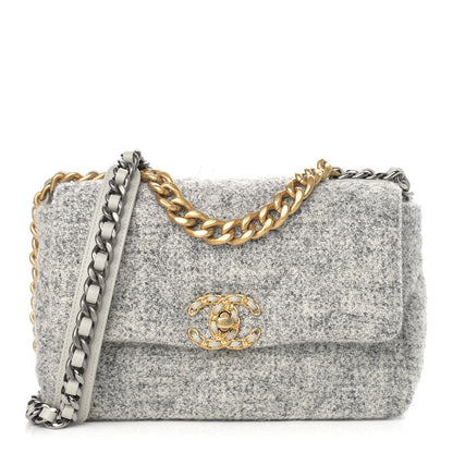 Chanel Tweed Quilted Medium Chanel 19 Flap Grey Ecru 1 of 9