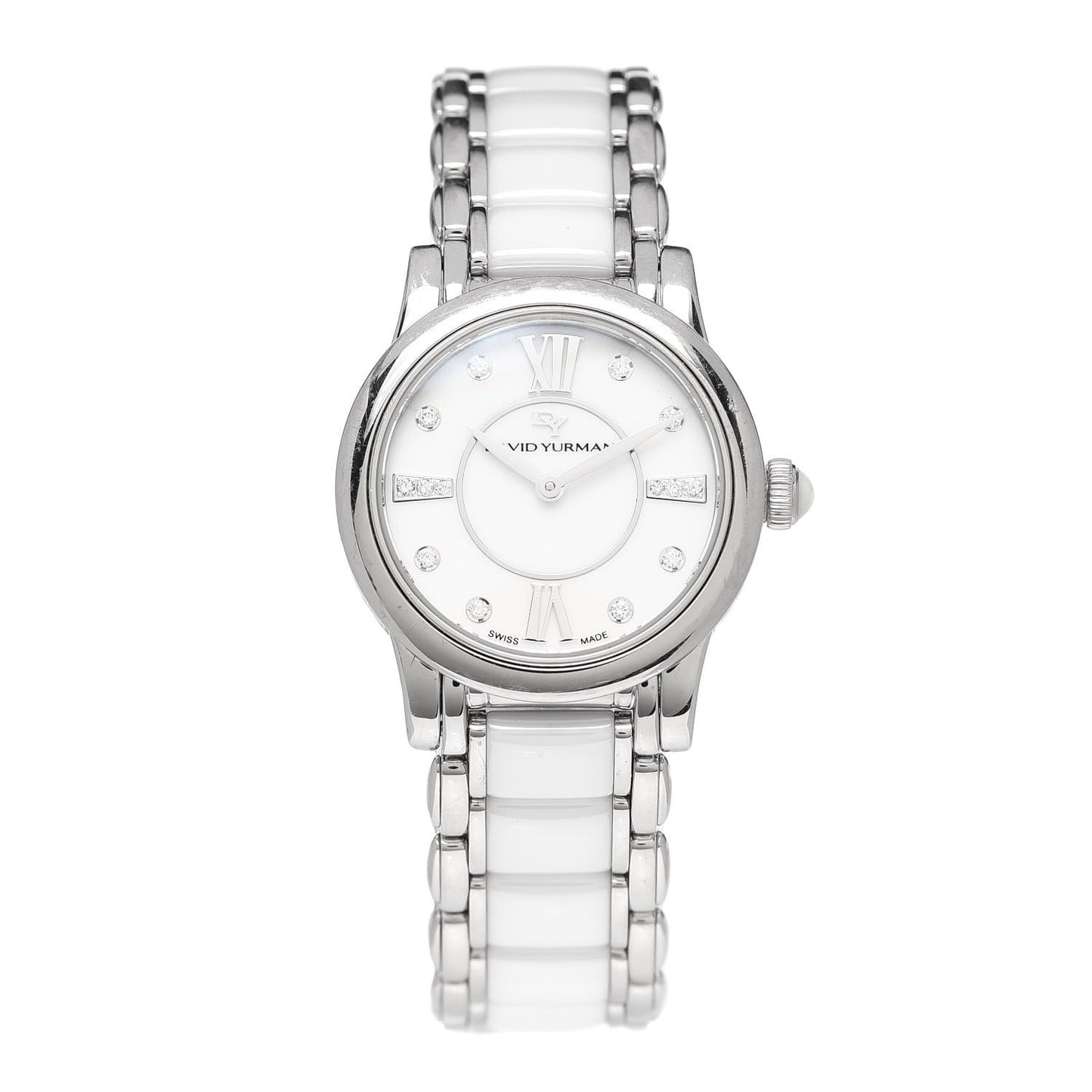 Stainless Steel Ceramic Diamond 30mm Classic Quartz Watch White