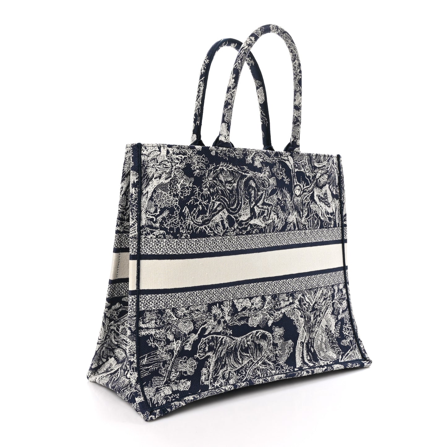 Canvas Embroidered Large Dioriviera Toile De Jouy Reverse Book Tote Blue