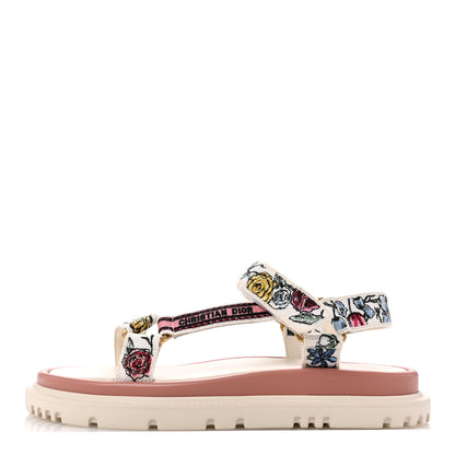 Christian Dior Canvas Embroidered Florilegio 10mm D-Wave Sandals 40 White Multicolor 1 of 10