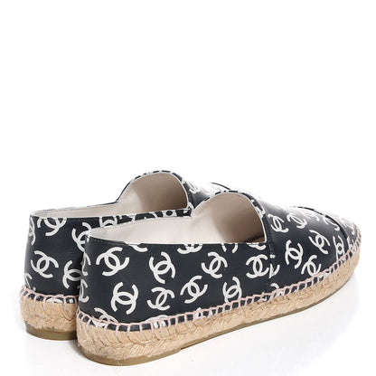 Chanel Lambskin Printed CC Espadrilles 39 Black White 3 of 6