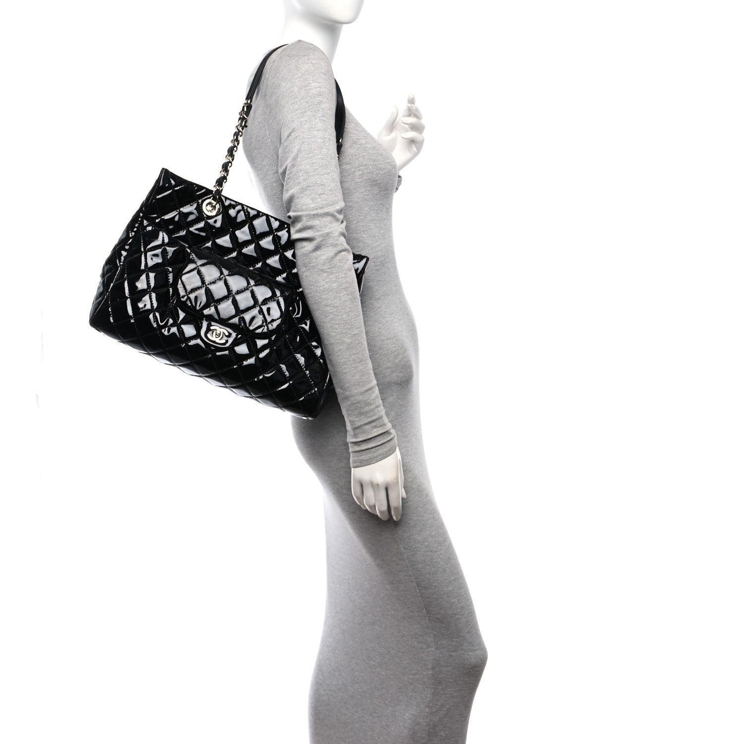 Chanel Patent Quilted Large Coco Shine Shopping Tote Black 2 of 12