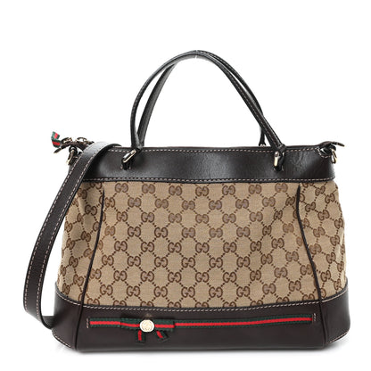 Gucci Monogram Web Mayfair Top Handle Satchel Dark Brown 1 of 10