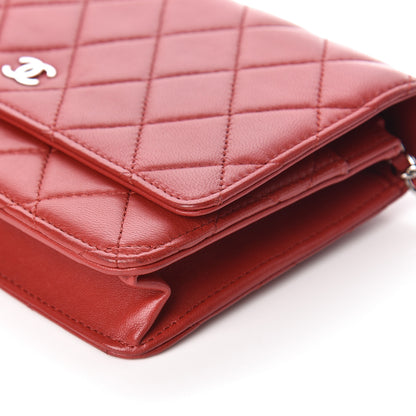 Chanel Lambskin Quilted Wallet On Chain WOC Red 10 of 12