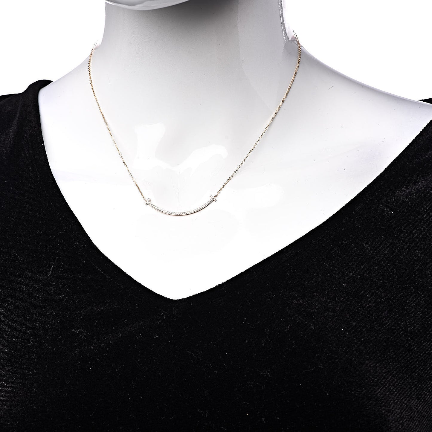 18K Rose Gold Diamond Small T Smile Pendant Necklace