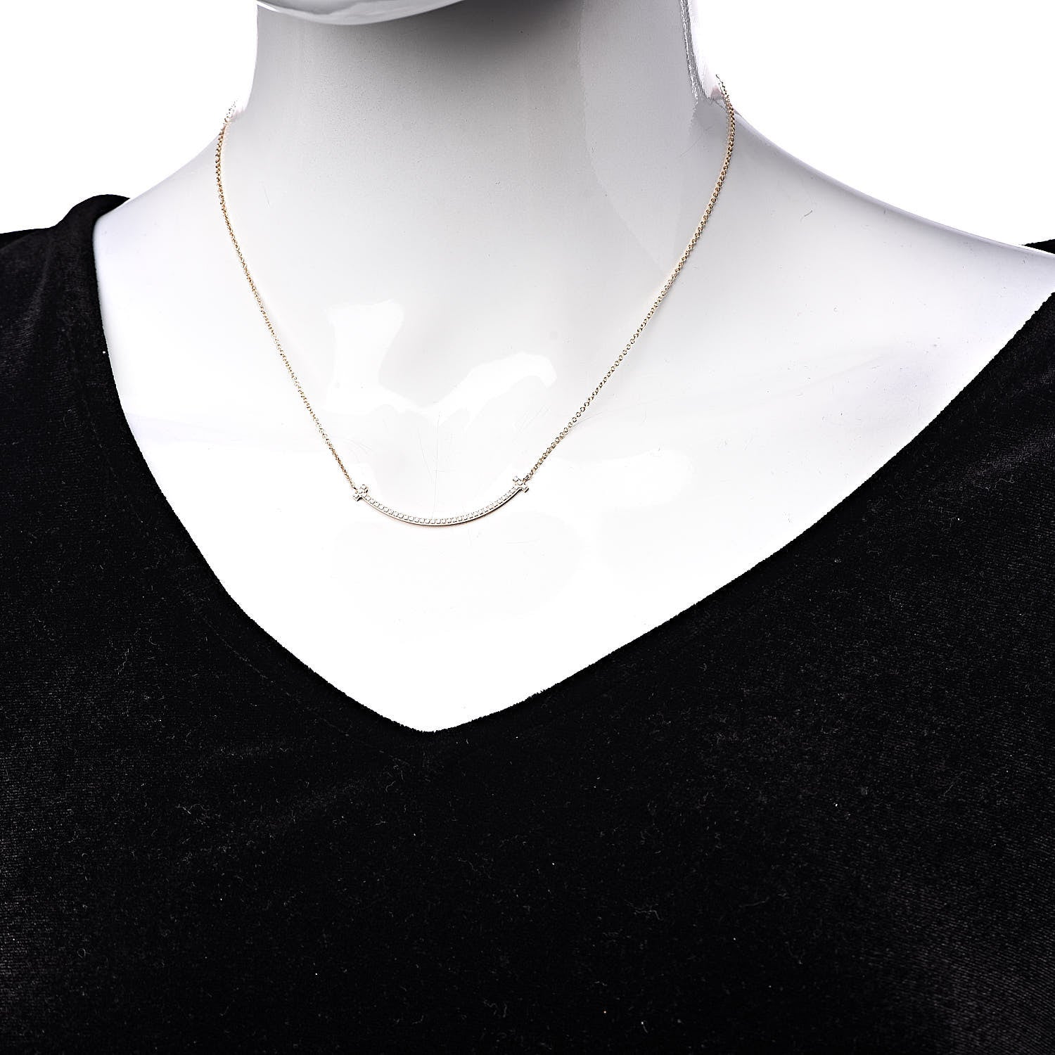 Tiffany 18K Rose Gold Diamond Small T Smile Pendant Necklace 2 of 8