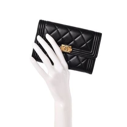 Chanel Calfskin Quilted Small Boy Flap Wallet Black 2 of 8