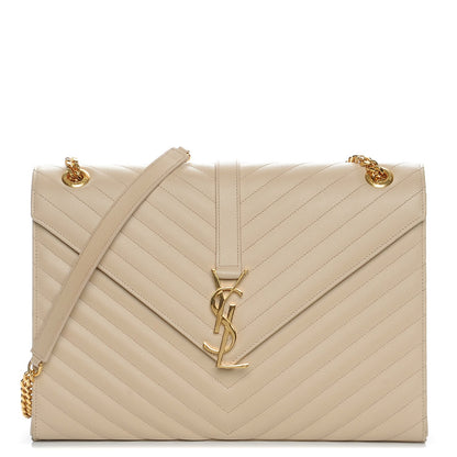 Saint Laurent Grain De Poudre Matelasse Chevron Large Monogram Satchel Nude Powder 1 of 8