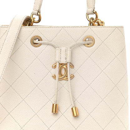 Chanel Caviar Diamond Stitched CC Bucket Drawstring Bag White 8 of 14