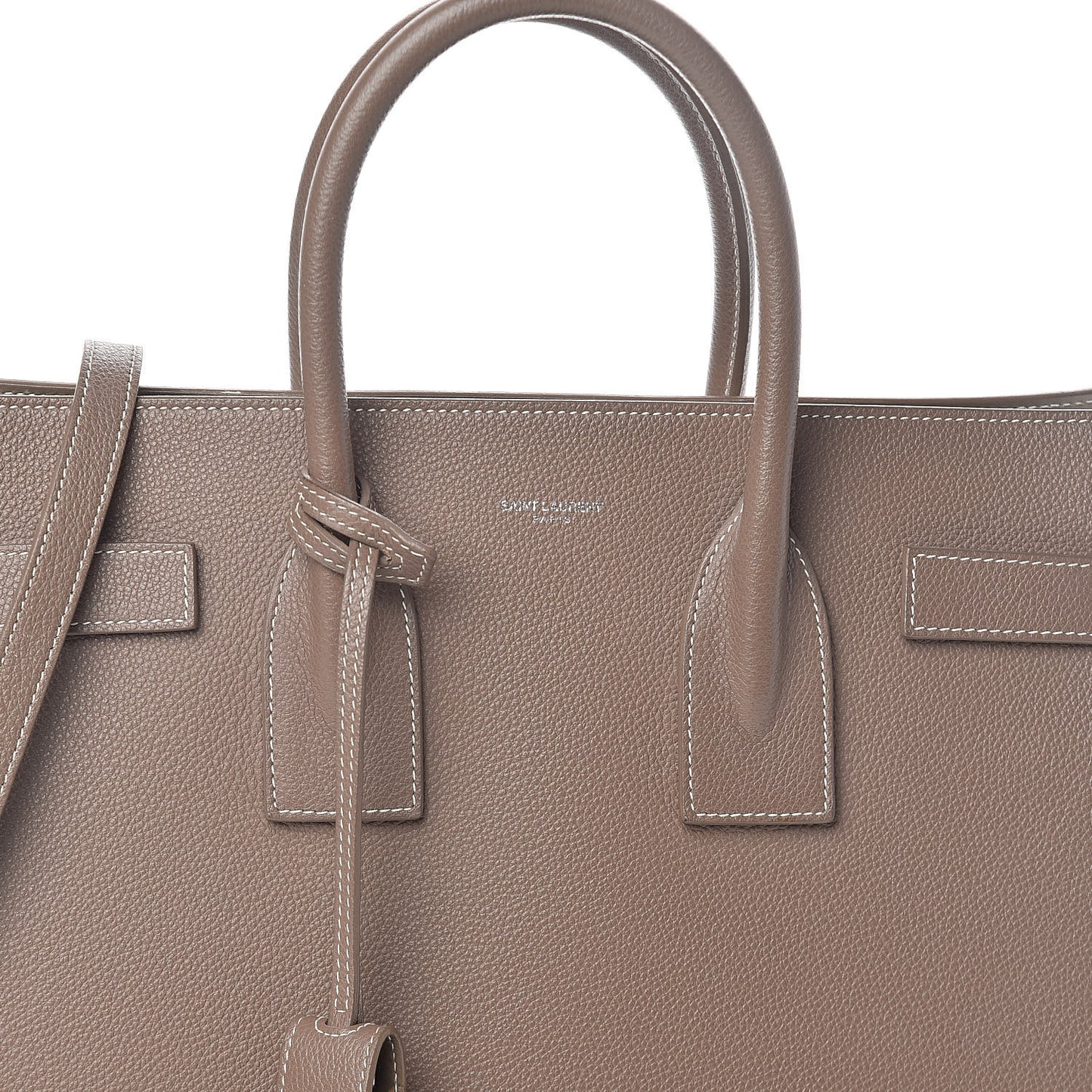 Grained Calfskin Topstitch Small Classic Sac De Jour Taupe