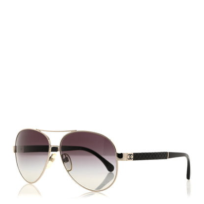 Chanel Lambskin Quilted CC Aviator Sunglasses 4195-Q Black 1 of 8