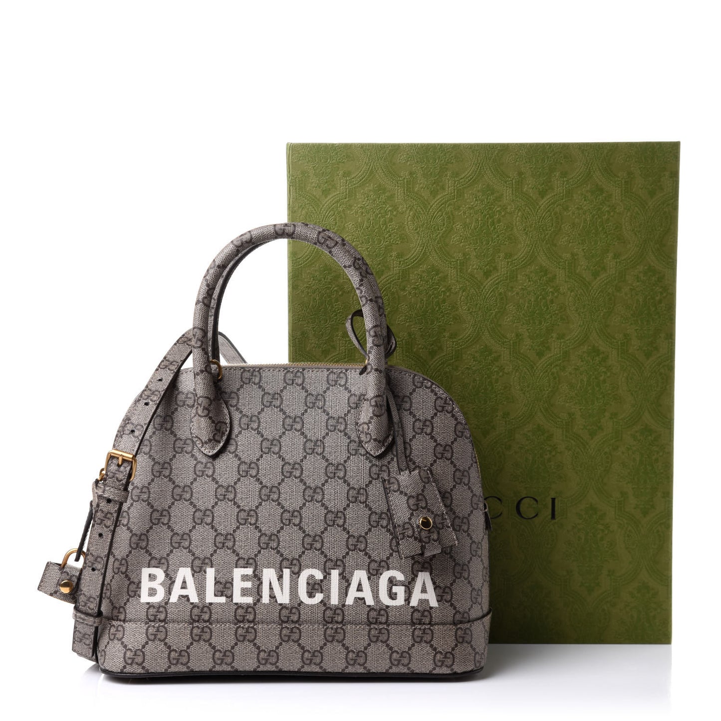 X GUCCI GG Supreme Monogram Small Ville Top Handle Beige Ebony