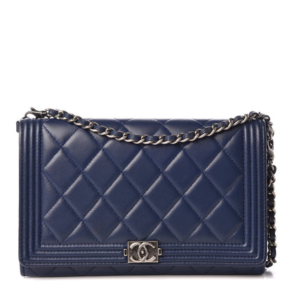 Chanel Lambskin Quilted Boy Wallet On Removable Chain WOC Navy 1 of 9