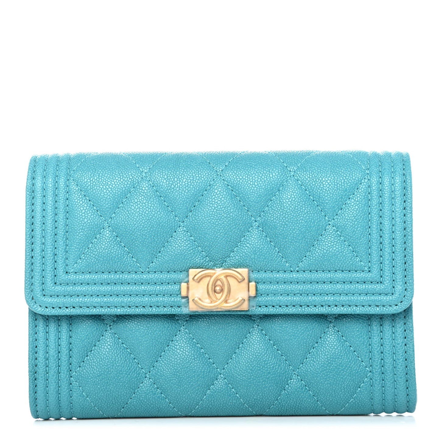 Caviar Quilted Medium Boy Flap Wallet Turquoise