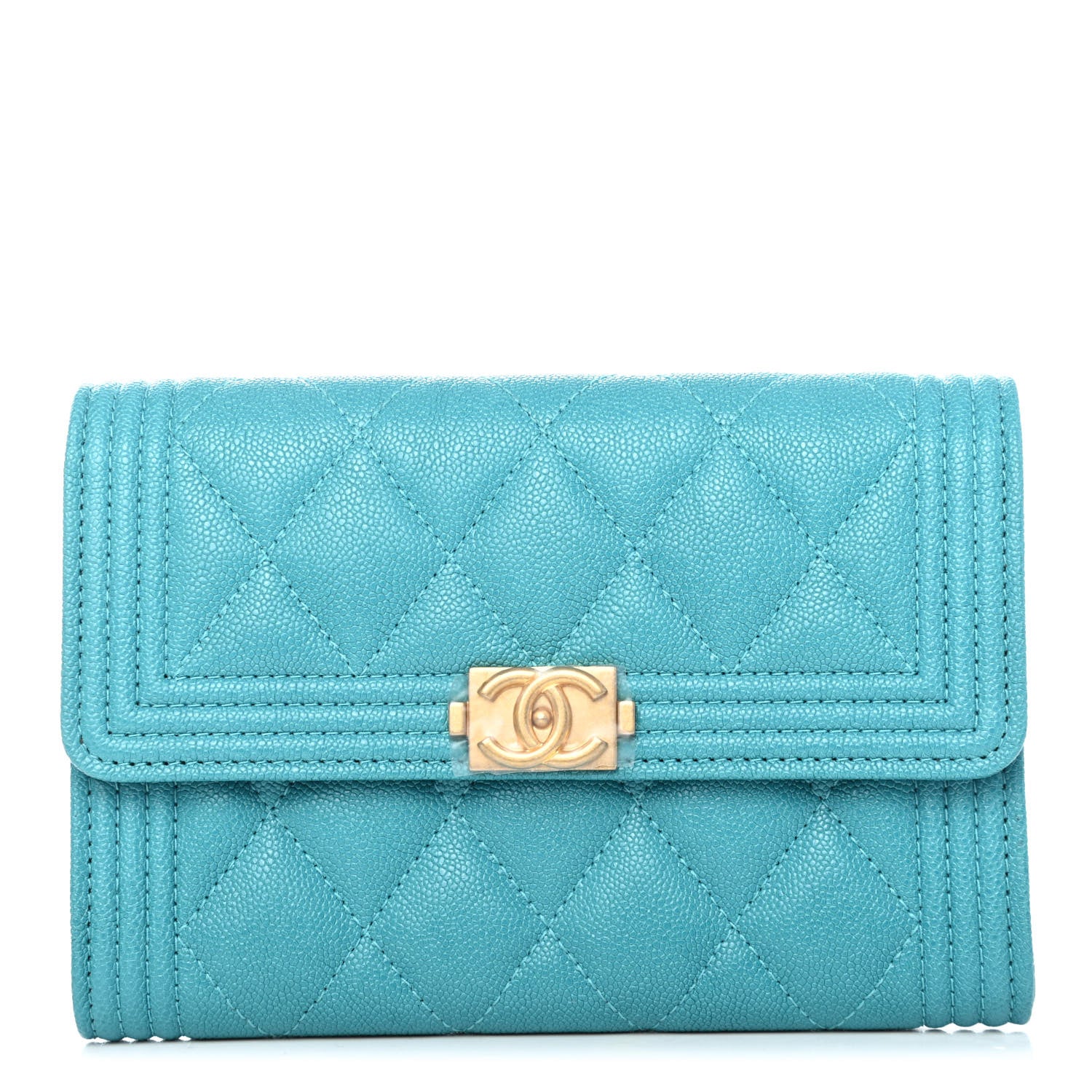 Chanel Caviar Quilted Medium Boy Flap Wallet Turquoise 1 of 4