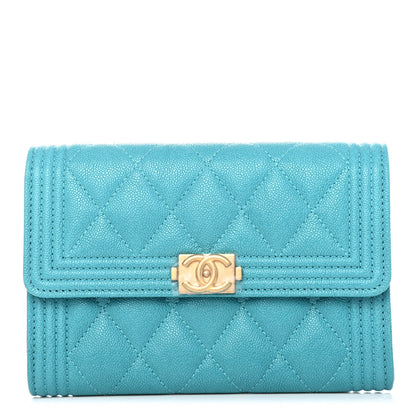 Chanel Caviar Quilted Medium Boy Flap Wallet Turquoise 1 of 4