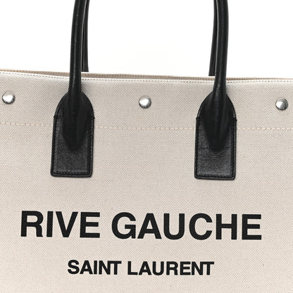Saint Laurent Linen Calfskin Small Rive Gauche Tote Greggio Natural 7 of 10