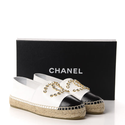 Chanel Patent Calfskin Crystal CC Espadrilles 36 White Black 12 of 12