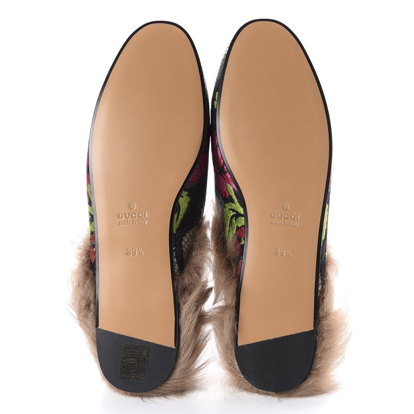 Brocade Fur Floral Womens Princetown Slippers 39.5 Black Anthracite