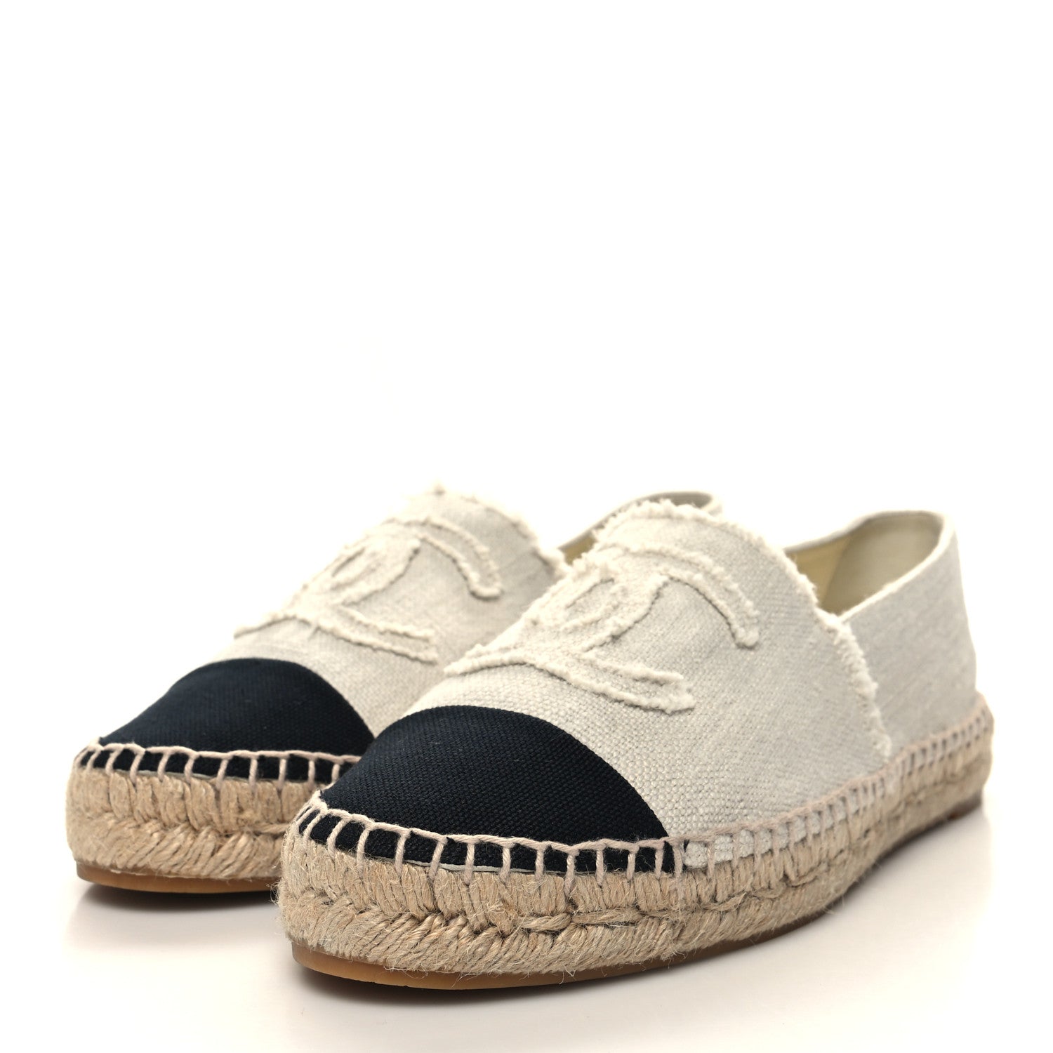 Chanel Linen CC Espadrilles 41 White Black 3 of 9