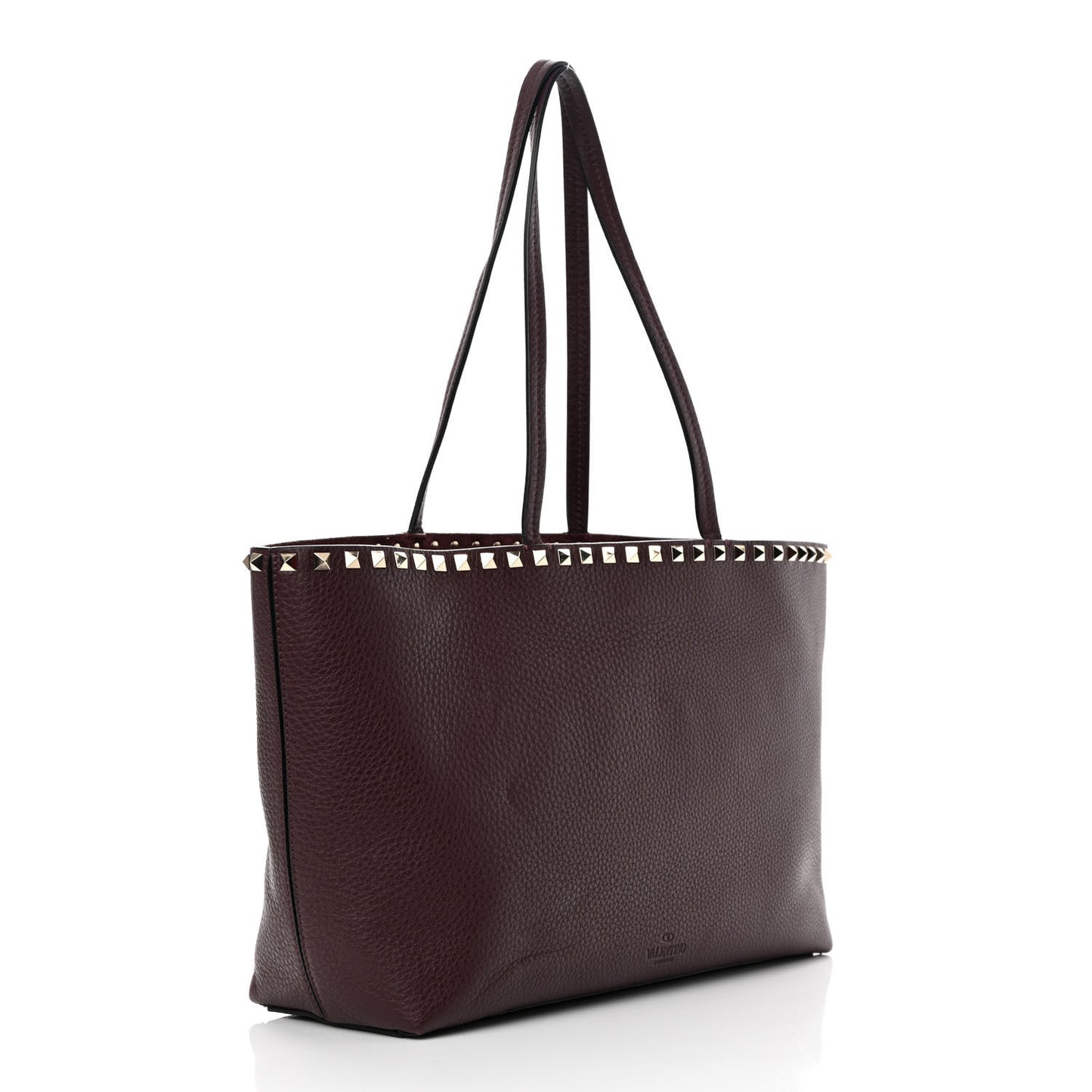 Grained Calfskin Small Rockstud Shoulder Tote Rubin