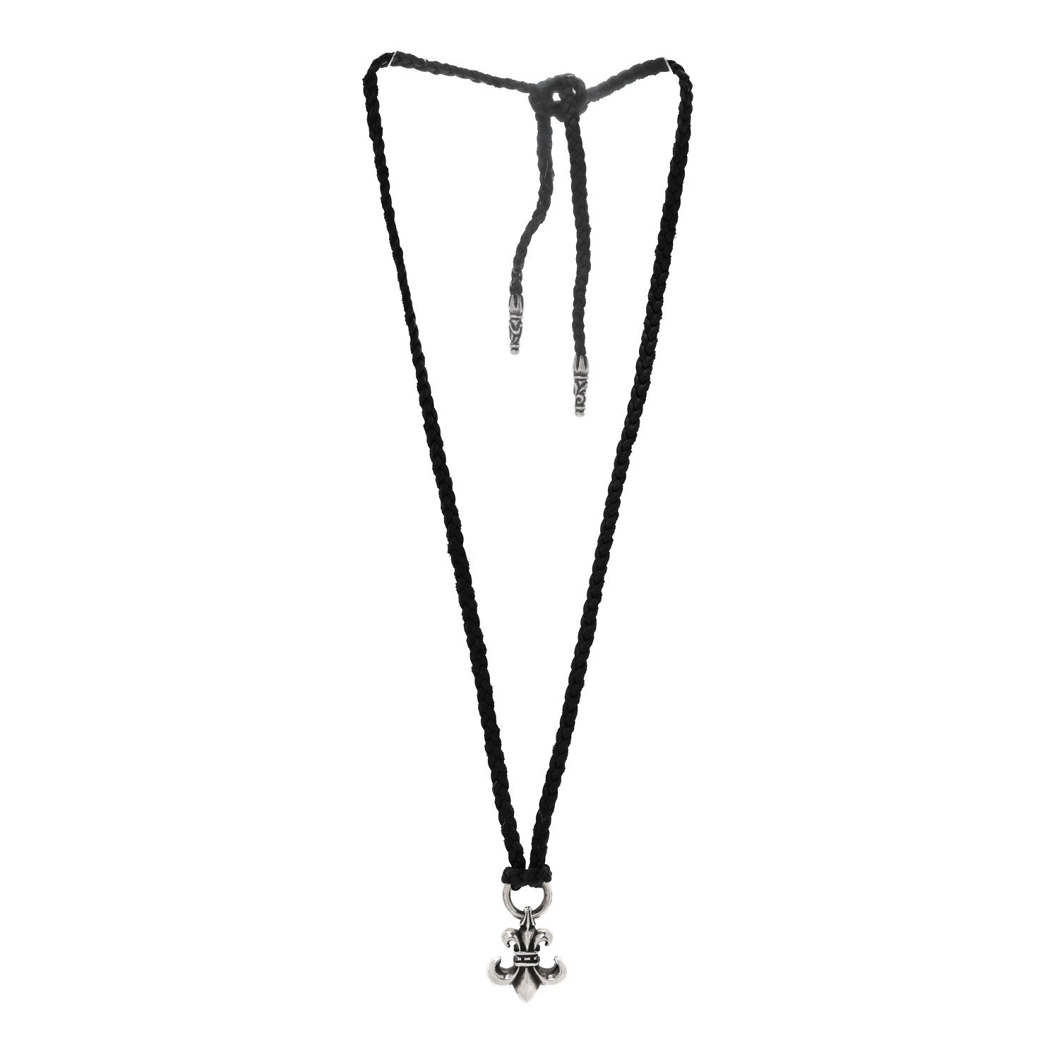 Chrome Hearts Sterling Silver Leather Fleur de Lis Pendant Necklace 3 of 7