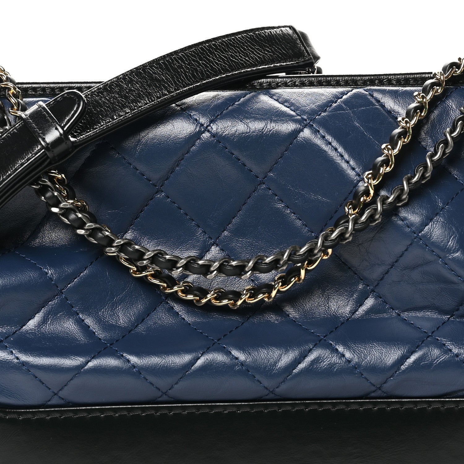 Chanel Aged Calfskin Quilted Medium Gabrielle Hobo Navy Black 8 of 10