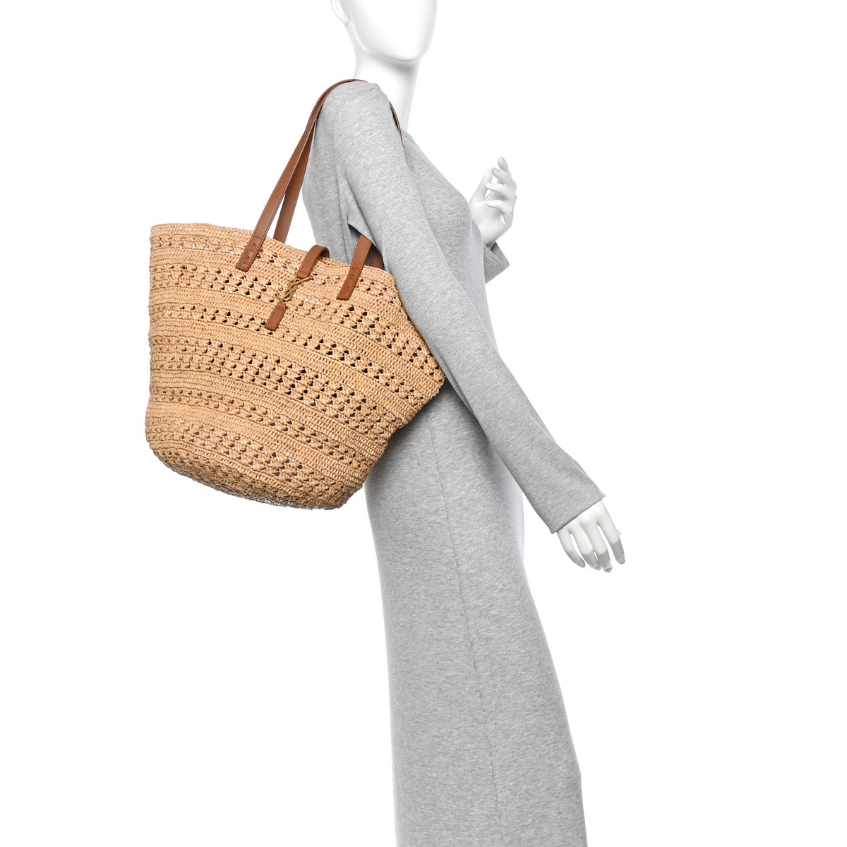 Saint Laurent Raffia Calfskin Medium Panier Tote Naturel 2 of 10