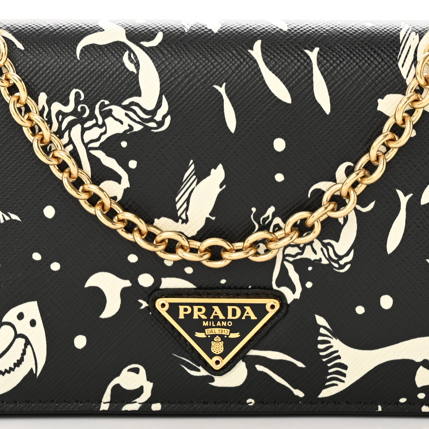 Prada Saffiano Triangle Logo Mermaid Print Mini Crossbody Bag Black 8 of 12