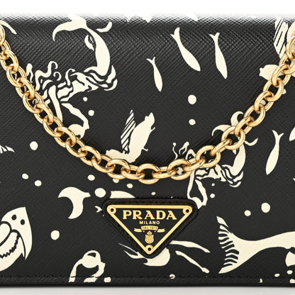 Prada Saffiano Triangle Logo Mermaid Print Mini Crossbody Bag Black 8 of 12