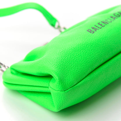 Balenciaga Grained Calfskin Logo Cloud Clutch XS Fluo Green 6 of 10