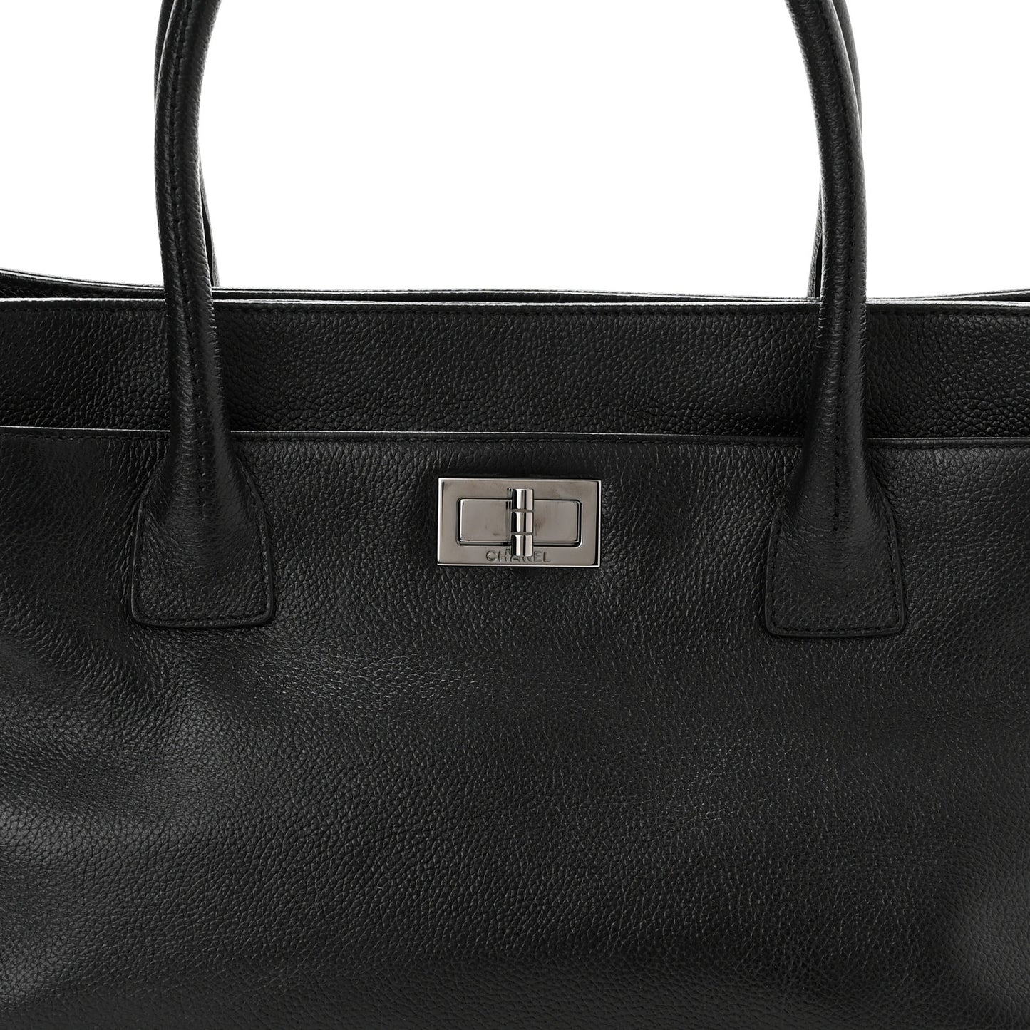 Calfskin Mademoiselle Lock Cerf Executive Shopper Tote Black