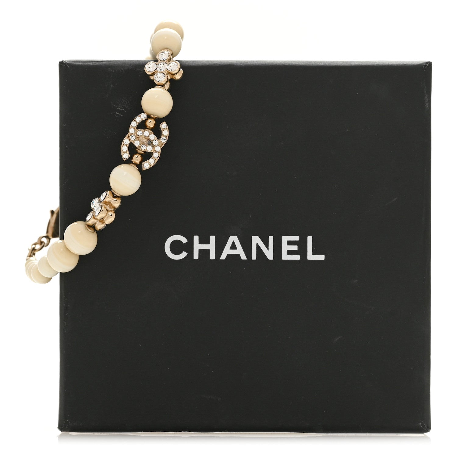 Chanel Enamel Crystal CC Flower Bracelet White Light Gold 5 of 5