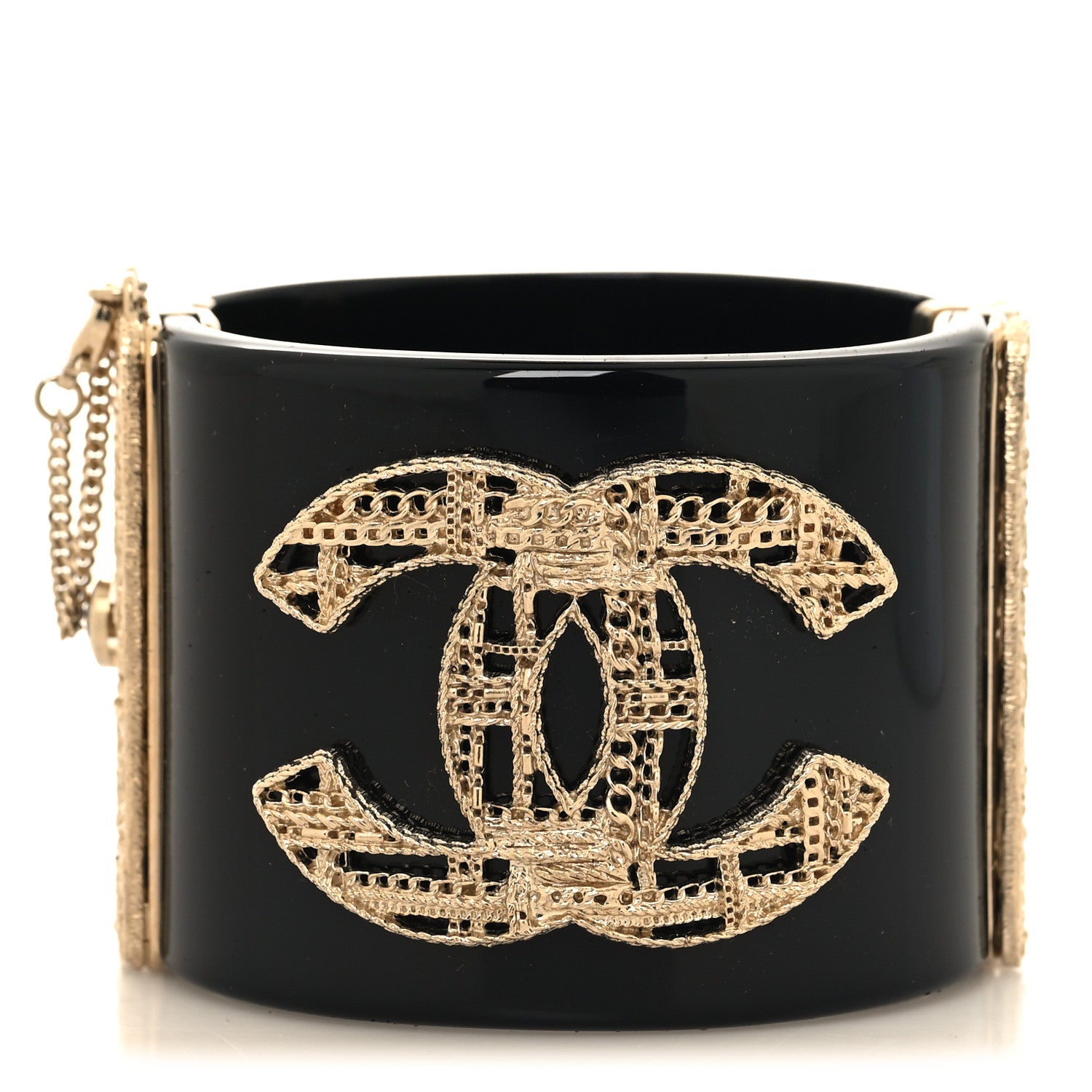 Chanel Resin Chain CC Tweed Cuff Black Gold 1 of 5